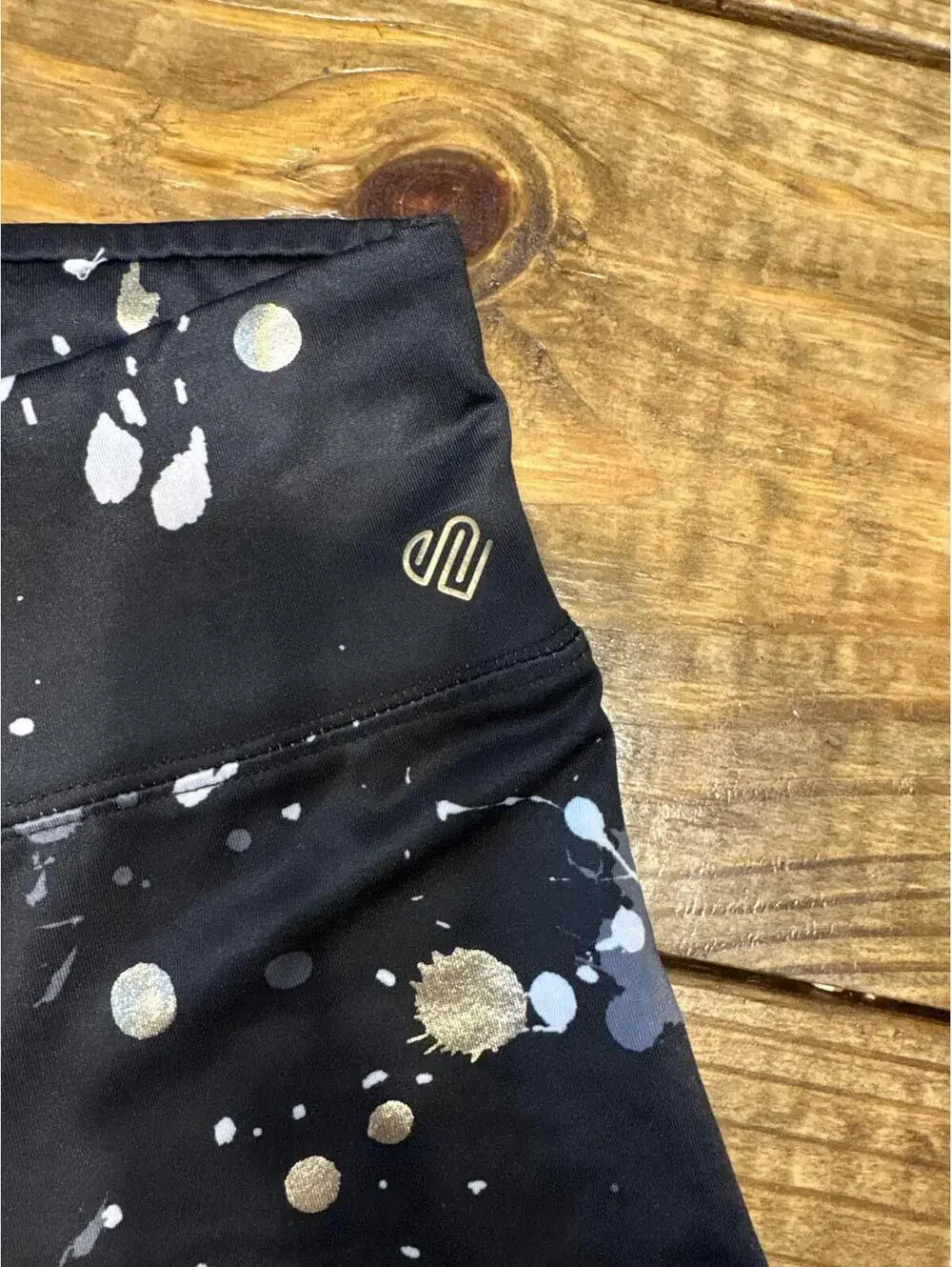Justice  Girls Black sz 12 Gold Splatter Activewear Leggings with Lattice Detail